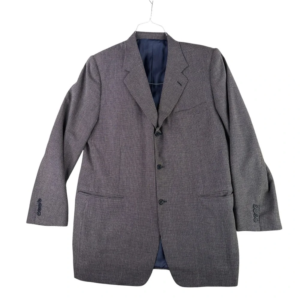 Canali Blazer Mens 56L Blue Silk Wool Micro Check 3 Button Blazer Italy US 46L